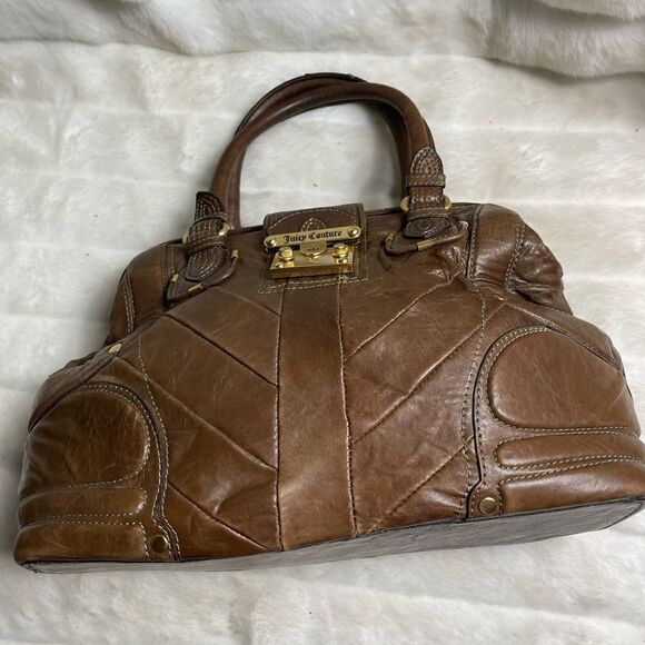 Vintage leather brown juicy Couture large satchel frame top crush lock . - Picture 11 of 16